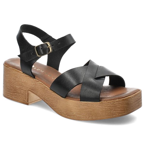 Czarne Sandały Armodo Eleganckie Obuwie Damskie Na Obcasie. Czarne klapki damskie Armodo, bez wzorów, ze skóry, eleganckie, bez obcasa, na obcasie. Za 199.00 zł.