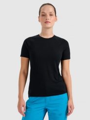 4F Koszulka trekkingowa z wełną merino damska - czarna S. Czarne t-shirty damskie 4f, s, bez wzorów, z wełny, bez kołnierzyka. Za 199.99 zł.