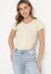 Beżowy Bawełniany T-shirt o Klasycznym Fasonie Lialova. Brązowe bluzki damskie Born2be, l, bez wzorów, z bawełny, eleganckie, bez kołnierzyka. Za 29.99 zł.