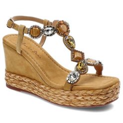 Brązowe Sandały Alma En Pena Eleganckie Espadryle Na Koturnie. Brązowe klapki damskie Alma en Pena, z aplikacjami, z materiału, eleganckie, bez obcasa, na koturnie. Za 439.00 zł.