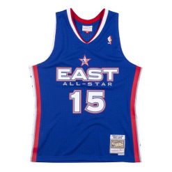 Koszulka NBA All Star East Vince Carter. Niebieskie koszulki sportowe męskie Mitchell & Ness, bez wzorów, bez kołnierzyka, bez ramiączek, do koszykówki. W wyprzedaży za 369.00 zł.