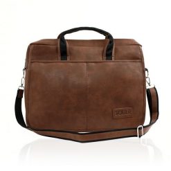 Męska torba na ramię, torba na laptop SOLIER S13 jasnobrązowa. Brązowe torby na laptopa męskie Solier, bez wzorów, ze skóry ekologicznej. Za 159.00 zł.