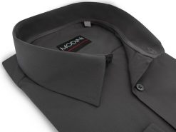 Grafitowa gładka koszula męska MODINI A66A. Szare koszule męskie Modini Moda Męska, m, bez wzorów, z bawełny, casualowe, bez kołnierzyka, bez ramiączek. W wyprzedaży za 157.50 zł.