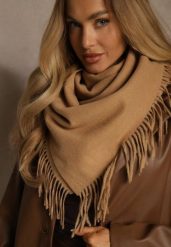 Brązowy Bawełniano-Wiskozowy Szalik w Kształcie Trójkąta z Frędzlami Vetisara. Brązowe szaliki i chusty damskie Renee, bez wzorów, z bawełny. Za 39.99 zł.