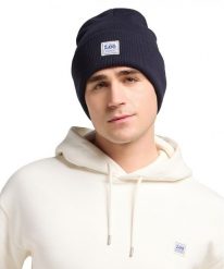 MESKA CZAPKA ZIMOWA LEE WORKWEAR BEANIE RIVET NAVY 112372693. Niebieskie czapki i kapelusze męskie Lee, na zimę, bez wzorów. Za 89.99 zł.