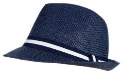 Letni Męski Kapelusz, Wakacyjny, Granatowy, Trilby z Paskiem, Pako Jeans. Niebieskie czapki i kapelusze męskie Pako Jeans, na lato, bez wzorów, z jeansu, klasyczne. Za 55.00 zł.