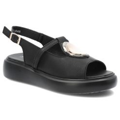 Czarne Sandały S.Barski Eleganckie Obuwie Damskie. Czarne sandały damskie S.BARSKI, z aplikacjami, bez obcasa, bez zapięcia. Za 179.00 zł.