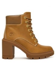 Timberland Botki Allington Heights Mid Lace Up TB0A2CKCEN11 Brązowy. Brązowe botki damskie Timberland, ze skóry, bez obcasa, na słupku, bez zapięcia. Za 679.99 zł.
