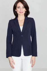 Elegancki Niebieski Żakiet na Jeden Guzik z wywijanym Mankietem. Niebieskie żakiety damskie Katrus, l, bez wzorów, z materiału, eleganckie. Za 249.00 zł.