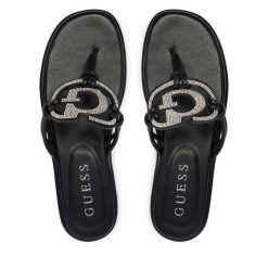 Japonki Guess. Czarne klapki damskie Guess, z aplikacjami, bez obcasa. Za 589.99 zł.