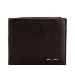 Męski portfel WINGS z naturalnej skóry bydlęcej Brown. Brązowe portfele męskie Wings, bez wzorów, ze skóry. Za 119.90 zł.