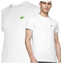 T-shirt męski bawełniany 4F 4FWSS25TTSHM3096. Białe t-shirty męskie 4f, m, bez wzorów, z bawełny, klasyczne, bez kołnierzyka. Za 36.99 zł.