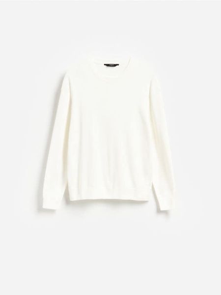 Sweter z dodatkiem modalu - biały. Białe swetry przez głowę męskie Reserved, l, bez wzorów, z bawełny, bez kołnierzyka. Za 139.99 zł.