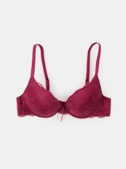 Biustonosz Extra Push-Up z koronką - bordowy. Czerwone biustonosze Sinsay, bez wzorów, z koronki. Za 29.99 zł.
