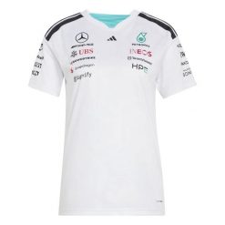 Koszulka damska Mercedes AMG Petronas Formula One Team Driver. Białe koszulki sportowe damskie Adidas, s, bez wzorów, z poliesteru, bez kołnierzyka, bez ramiączek, climacool (adidas). Za 359.50 zł.
