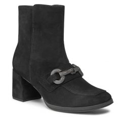Botki Gabor. Czarne botki damskie Gabor, bez obcasa, na słupku, bez zapięcia. Za 569.99 zł.