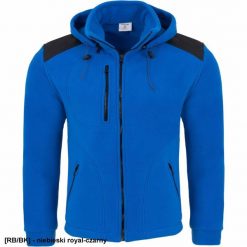 JHK PREMIUM - bluza polarowa z odpinanym kapturem 350-360 g/m2 niebieski royal-czarny M. Czarne bluzy męskie JHK, m, bez wzorów, z polaru. Za 82.84 zł.