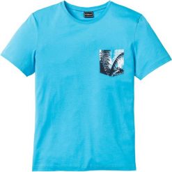 T-shirt z drukowaną kieszonką Slim Fit bonprix turkusowy. T-shirty męskie marki bonprix. Za 34.99 zł.