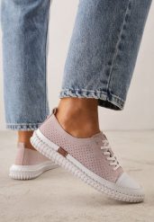 Różowe Skórzane Tenisówki z Perforacją na Elastycznej Podeszwie Eireme. Czerwone trampki i tenisówki damskie Born2be, bez wzorów, z jeansu, klasyczne, bez zapięcia. Za 199.99 zł.