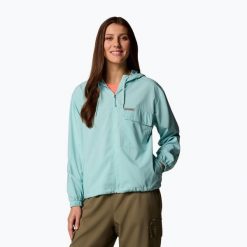 Bluza trekkingowa damska Columbia Skien Valley Hooded. Niebieskie bluzy damskie Columbia, bez wzorów, bez kaptura, trekkingowe. Za 369.99 zł.