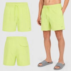 SPODENKI KĄPIELOWE MĘSKIE SZORTY 4F NA BASEN PLAŻĘ PRZED KOLANO KOLOR ZIELONY. Zielone krótkie spodenki sportowe męskie 4f, l, bez wzorów, z materiału, do biegania. Za 79.99 zł.