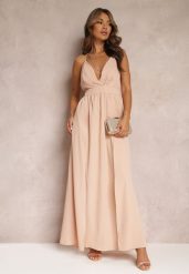 Beżowa Rozkloszowana Sukienka Maxi na Ramiączkach z Trójkątnym Dekoltem Claudi. Brązowe sukienki damskie Renee, l, bez wzorów, z tkaniny, eleganckie, bez kołnierzyka, dla wysokich, bez ramiączek, maxi, rozkloszowane. Za 89.99 zł.