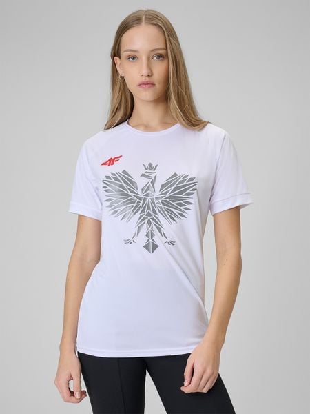 4F Koszulka kibica uniseks - biała M. Białe koszulki sportowe męskie 4f, m, bez wzorów, bez kołnierzyka, bez ramiączek. Za 129.99 zł.