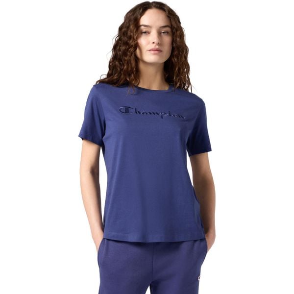 Koszulka damska Champion SS Tee 118382. Niebieskie koszulki sportowe damskie Champion, bez wzorów, bez kołnierzyka, bez ramiączek. Za 85.00 zł.