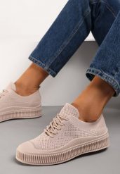 Ciemnobeżowe Trampki Accia. Brązowe obuwie sportowe damskie Renee, bez wzorów, z gumy, młodzieżowe, przed kostkę, bez zapięcia. Za 59.99 zł.