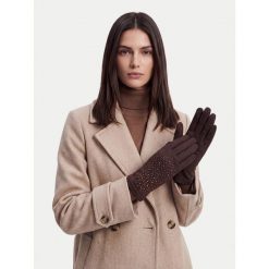 Rękawiczki Nine West. Brązowe rękawiczki damskie Nine West, bez wzorów, z dzianiny. Za 39.99 zł.
