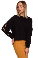 Czarny Sweter z Rozcięciem na Rękawach. Czarne swetry damskie MOE, l, bez wzorów, z materiału, bez kołnierzyka, bez ramiączek, bez kaptura. Za 219.90 zł.