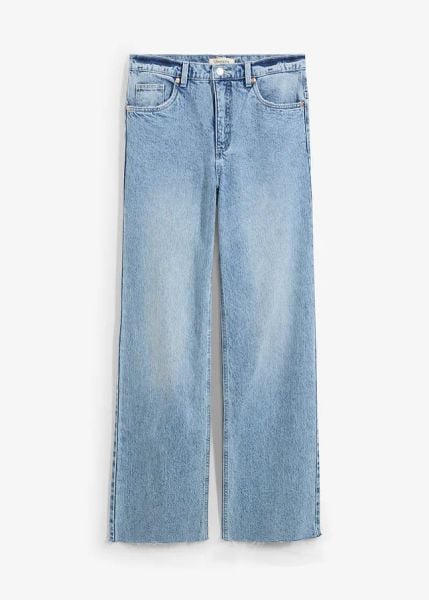 Jeansy wide leg, wysoki stan. Niebieskie jeansy damskie bonprix, z podwyższonym stanem. Za 124.99 zł.