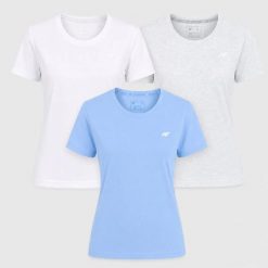 T-SHIRT DAMSKI 4F ZESTAW 3PAK KOSZULKA SPORTOWA KOMPLET L F3308 SS26. Koszulki sportowe damskie 4f, l, bez wzorów, z bawełny, bez kołnierzyka, bez ramiączek, na fitness i siłownię. Za 89.90 zł.