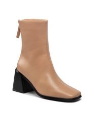 DeeZee Botki ZALY30747-1 Beżowy. Brązowe botki damskie DeeZee, ze skóry, bez obcasa, na słupku, bez zapięcia. Za 229.99 zł.