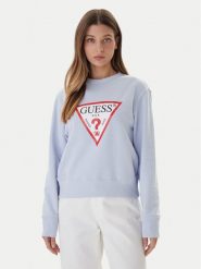 Guess Bluza W2YQ16 KBA11 Błękitny Regular Fit. Niebieskie bluzy damskie Guess, xs, z aplikacjami, z bawełny, bez kaptura. Za 299.99 zł.