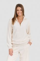 JUICY COUTURE Damska beżowa bluza Pete Pullover Gold. Brązowe bluzy damskie Juicy Couture, uniwersalny, bez wzorów, z bawełny, bez kaptura. W wyprzedaży za 289.99 zł.