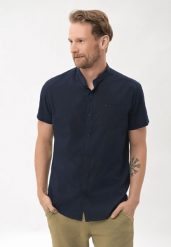 Koszula ze stójką, Slim Fit, C-IBERO. Niebieskie koszule męskie Volcano, l, bez wzorów, z bawełny, eleganckie, bez kołnierzyka, bez ramiączek. Za 119.99 zł.
