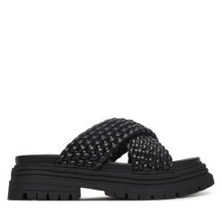 Klapki Buffalo. Czarne klapki damskie Buffalo, bez wzorów, bez obcasa. Za 329.99 zł.