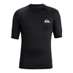 Koszulka surf UPF 50 z krótkim rękawem dla Mężczyzn EVERYDAY Czarny. Czarne koszulki sportowe męskie Quiksilver, m, bez wzorów, z elastanu, bez kołnierzyka, bez ramiączek. Za 139.99 zł.