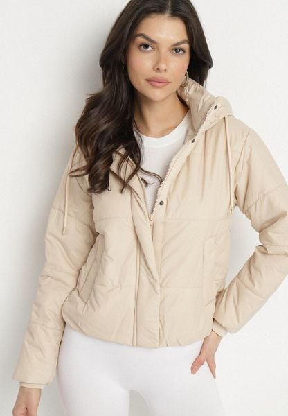 Ciemnobeżowa Pikowana Kurtka z Kapturem i Lekkim Ociepleniem Ninirila. Brązowe kurtki damskie Born2be, l, bez wzorów, z jeansu, z kapturem. Za 119.99 zł.