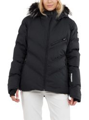 Damska kurtka narciarska Fundango Elyra Fur Padded. Czarne kurtki snowboardowe damskie Fundango, l, z aplikacjami, z materiału, długie, bez kaptura, narciarskie. Za 499.00 zł.