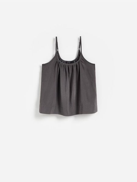 Bluzka z modalem - szary. Szare bluzki damskie Reserved, l, bez wzorów, z tkaniny, bez kołnierzyka, bez ramiączek. Za 79.99 zł.