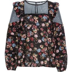 Shirt bluzkowy z falbanami i siatkowymi wstawkami bonprix czarny w kwiaty. Bluzki damskie marki bonprix. Za 44.99 zł.