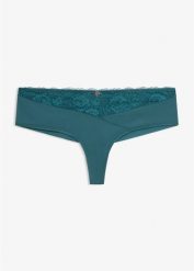 Stringi panty z elegancką koronką i bezszwowym tyłem. Niebieskie stringi damskie bonprix, bez wzorów, z koronki. Za 29.99 zł.