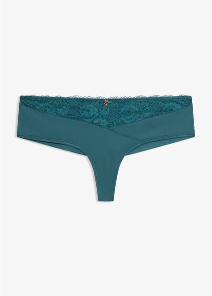 Stringi panty z elegancką koronką i bezszwowym tyłem. Niebieskie stringi damskie bonprix, bez wzorów, z koronki. Za 29.99 zł.