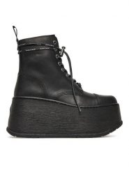 NEW ROCK Botki M-WALL083CCT-C2 Czarny. Czarne botki damskie NEW ROCK, ze skóry, rockowe, bez obcasa, na koturnie, bez zapięcia. Za 1,269.00 zł.