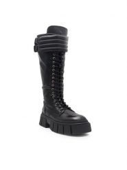 Jenny Fairy Kozaki Hallam HY0581-9 Czarny. Czarne kozaki damskie Jenny Fairy, ze skóry, bez obcasa, na płaskiej podeszwie. Za 249.99 zł.