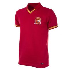 Koszulka piłkarska retro dla dorosłych Hiszpania 1988 - Czerwona. Czerwone koszulki sportowe męskie COPA FOOTBALL, m, bez wzorów, bez kołnierzyka, bez ramiączek, do piłki nożnej. Za 254.34 zł.