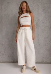 Jasnobeżowe Spodnie Casual Barrel High Waist z Gumką i Wiązaniem w Pasie Janesa. Brązowe jeansy dla dziewczynek Renee, z jeansu, casualowe, z podwyższonym stanem. Za 89.99 zł.