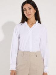 More & More bluzka z falbanami Kobiety biały, 42. Białe bluzki damskie More & More, bez wzorów, z bawełny, bez kołnierzyka, bez ramiączek. Za 339.95 zł.